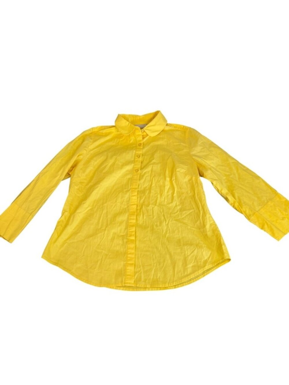 Kim Rogers Womens Yellow Button Front Long Sleeve Cotton Stretch Shirt Size M